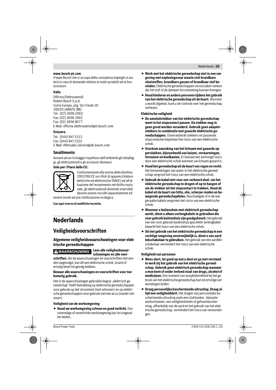 Nederlands, Veiligheidsvoorschriften | Bosch GSS 23 AE Professional User Manual | Page 35 / 130