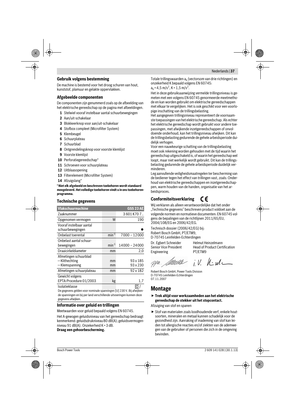 Montage | Bosch GSS 23 AE Professional User Manual | Page 37 / 130