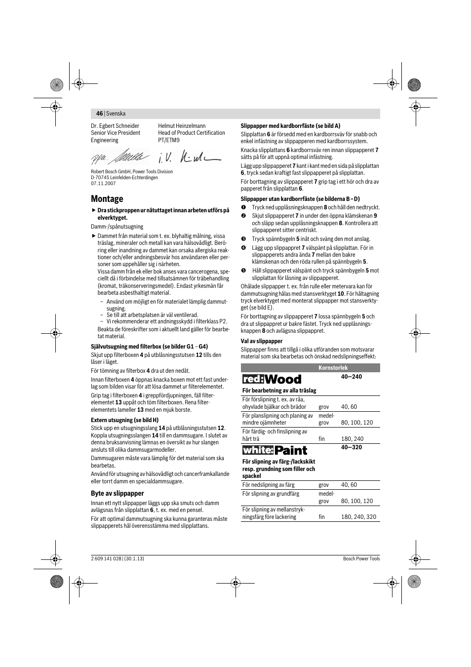 Montage | Bosch GSS 23 AE Professional User Manual | Page 46 / 130