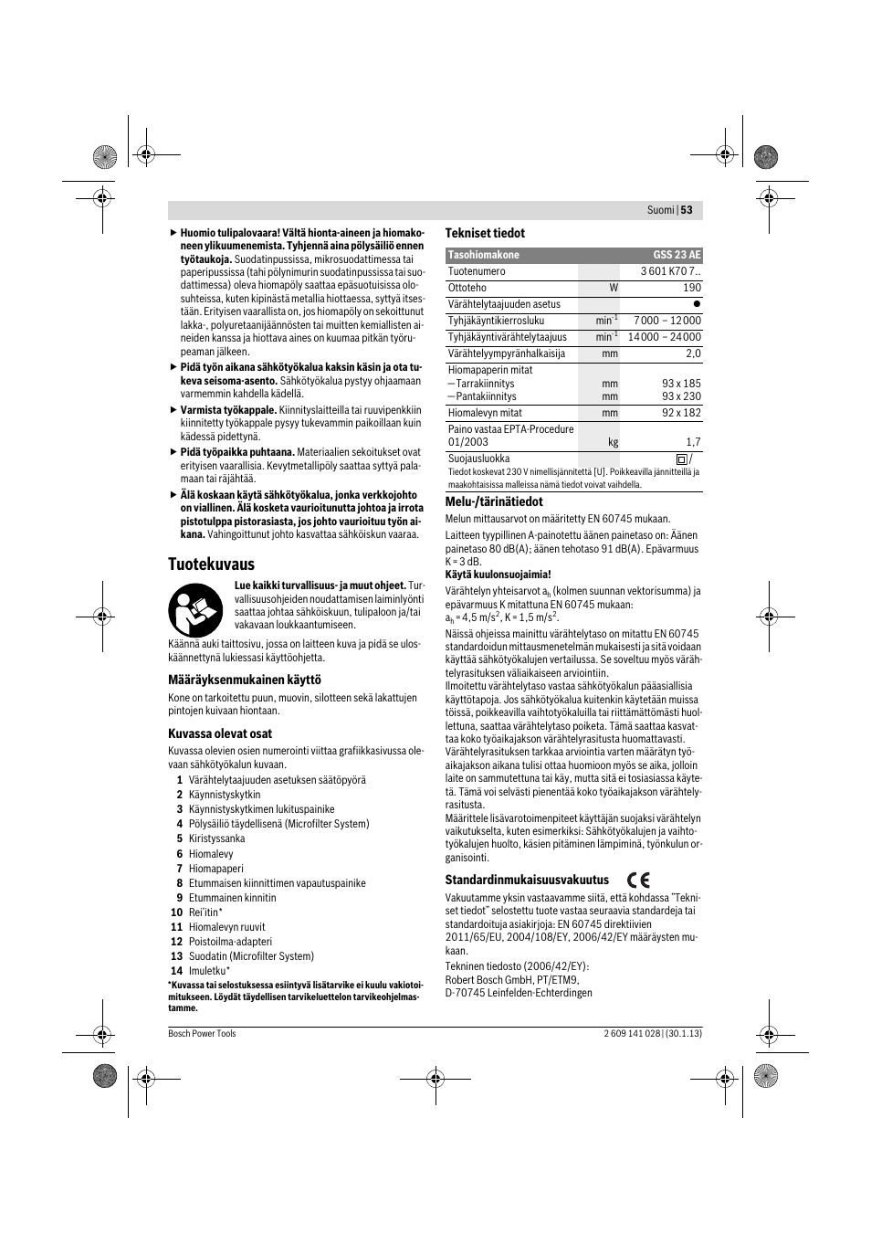 Tuotekuvaus | Bosch GSS 23 AE Professional User Manual | Page 53 / 130