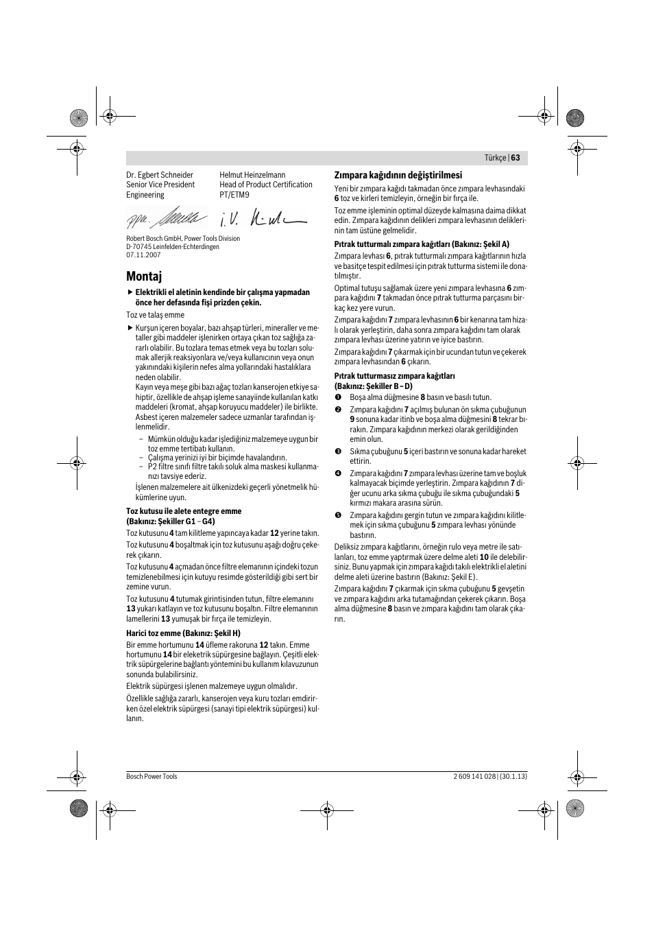 Montaj | Bosch GSS 23 AE Professional User Manual | Page 63 / 130