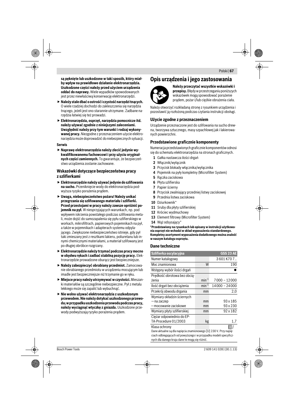 Opis urządzenia i jego zastosowania | Bosch GSS 23 AE Professional User Manual | Page 67 / 130