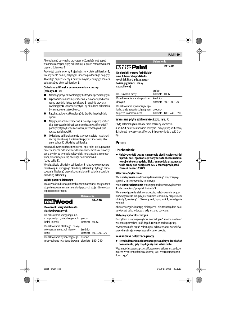 Praca | Bosch GSS 23 AE Professional User Manual | Page 69 / 130