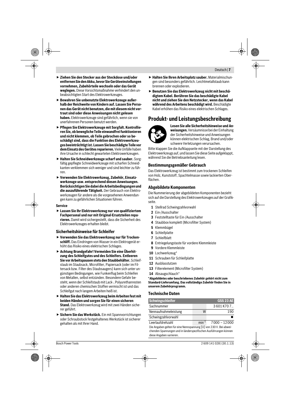 Produkt- und leistungsbeschreibung | Bosch GSS 23 AE Professional User Manual | Page 7 / 130