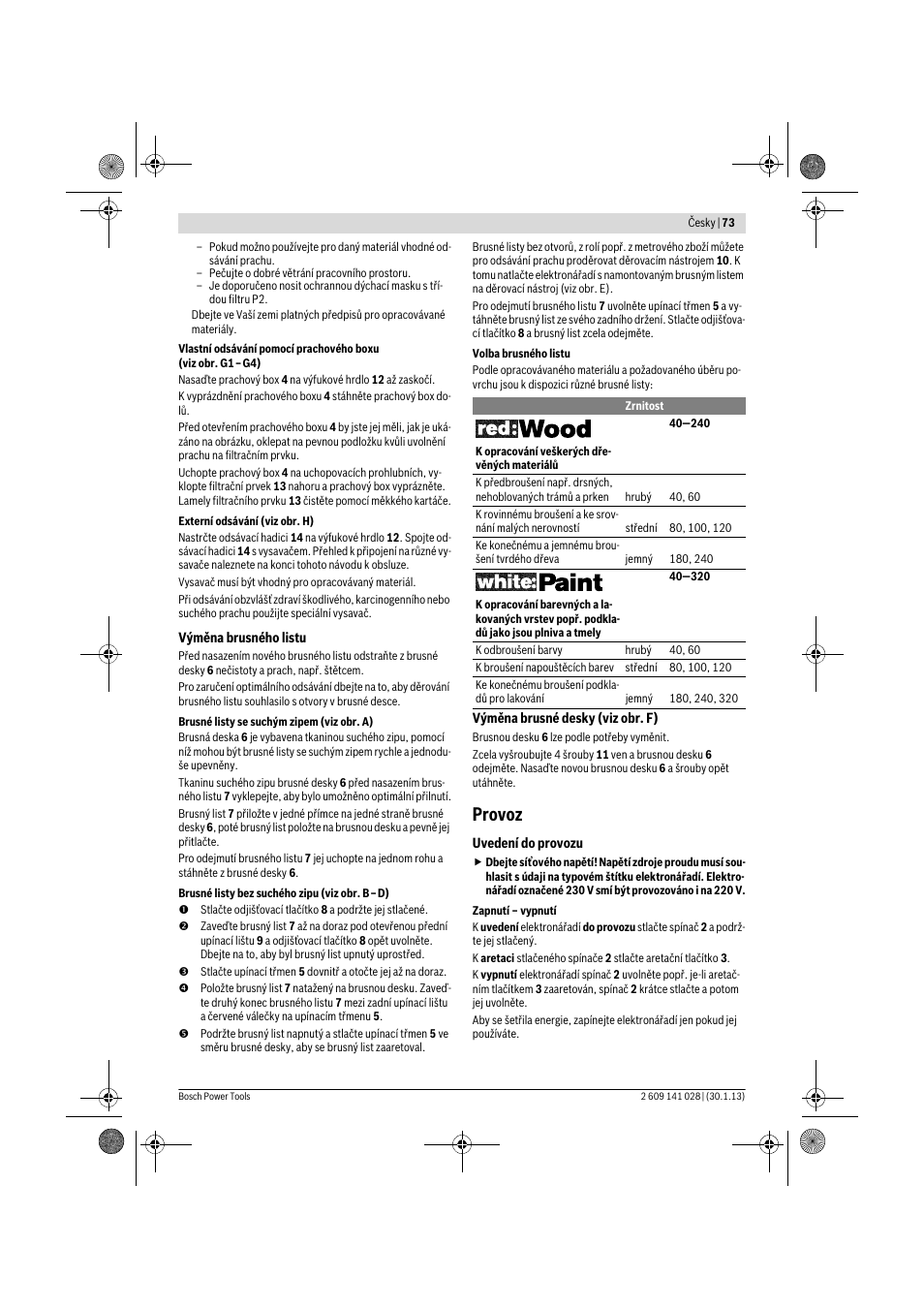 Provoz | Bosch GSS 23 AE Professional User Manual | Page 73 / 130