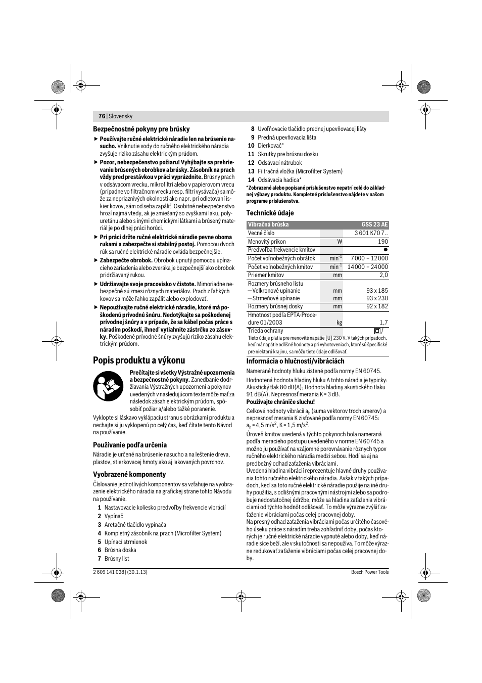Popis produktu a výkonu | Bosch GSS 23 AE Professional User Manual | Page 76 / 130