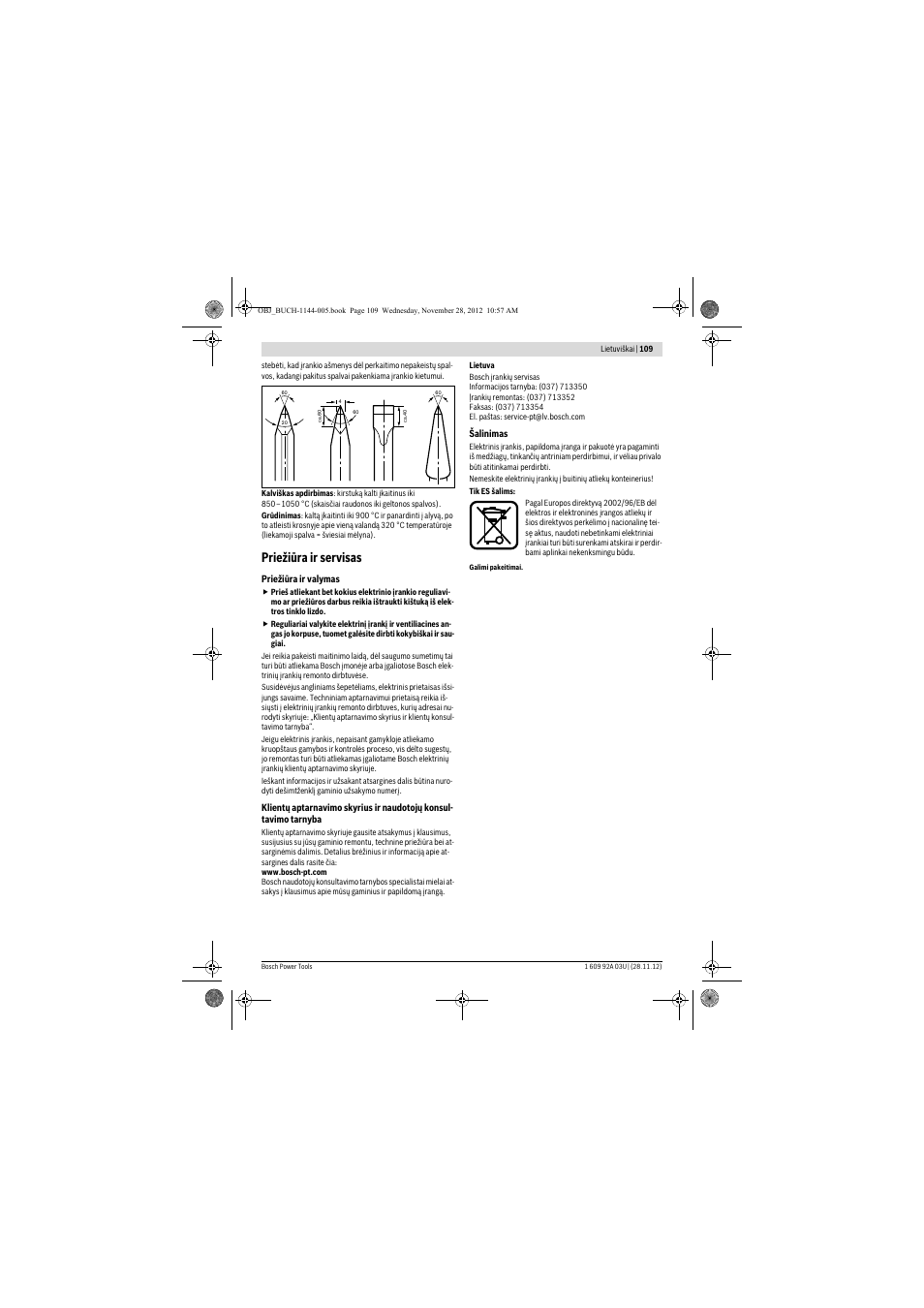 Priežiūra ir servisas | Bosch GSH 27 VC Professional User Manual | Page 109 / 119