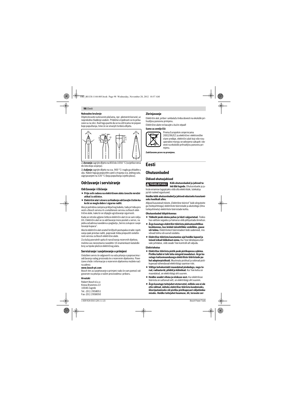 Eesti, Održavanje i servisiranje, Ohutusnõuded | Bosch GSH 27 VC Professional User Manual | Page 98 / 119