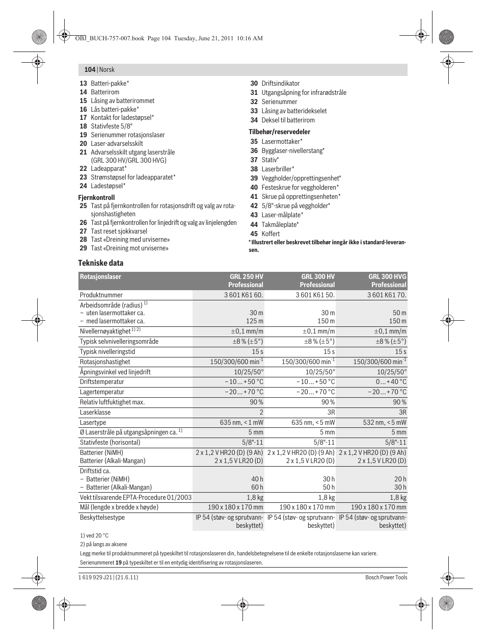 Bosch GRL 300 HV Professional User Manual | Page 104 / 309