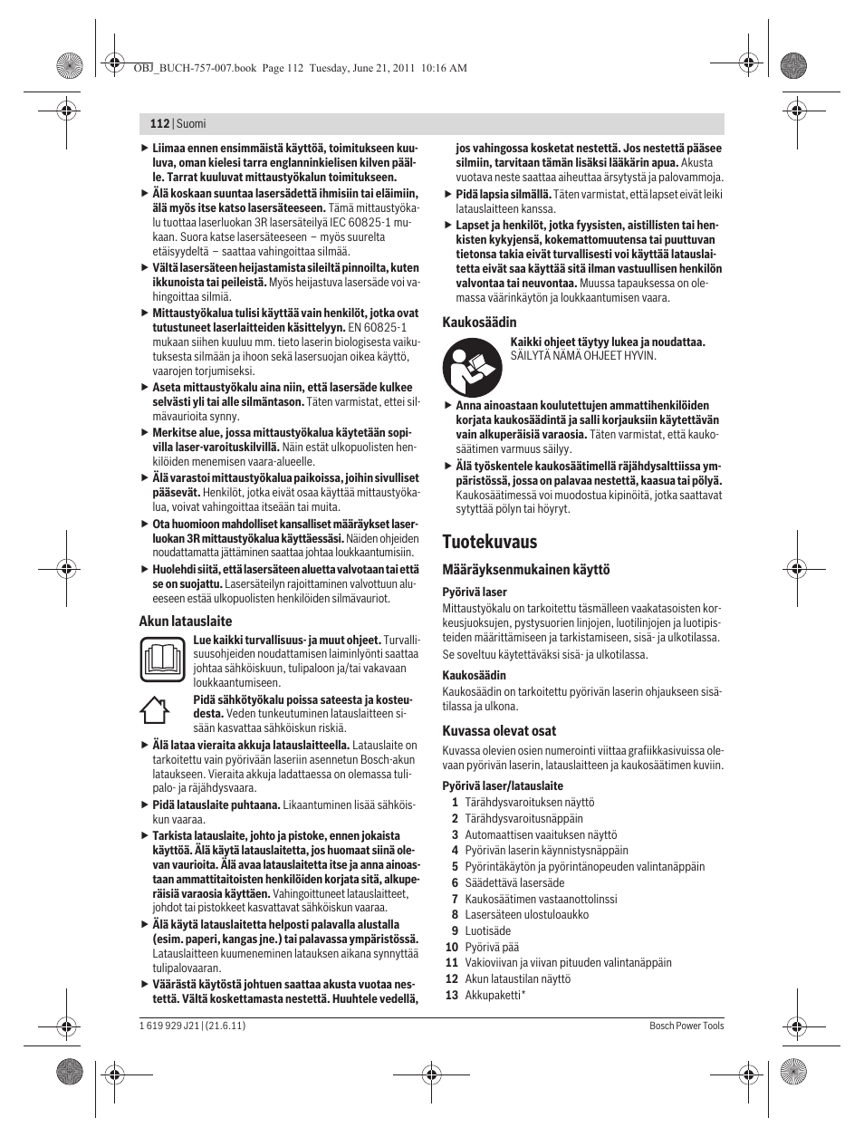 Tuotekuvaus | Bosch GRL 300 HV Professional User Manual | Page 112 / 309