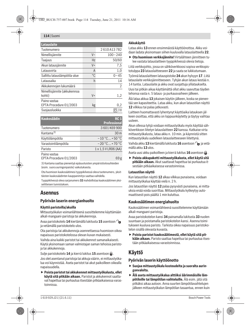 Asennus, Käyttö | Bosch GRL 300 HV Professional User Manual | Page 114 / 309