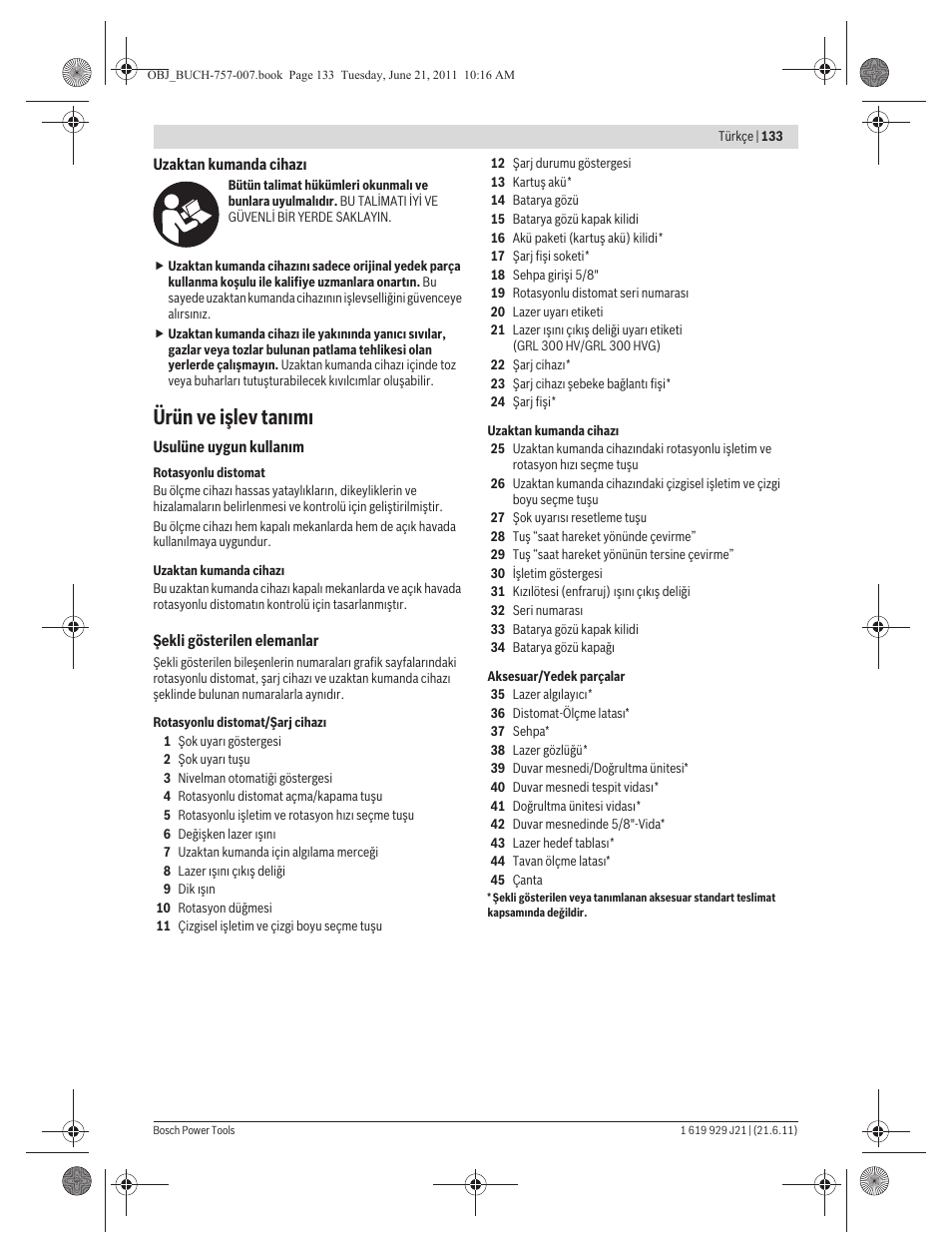 Ürün ve işlev tan m | Bosch GRL 300 HV Professional User Manual | Page 133 / 309