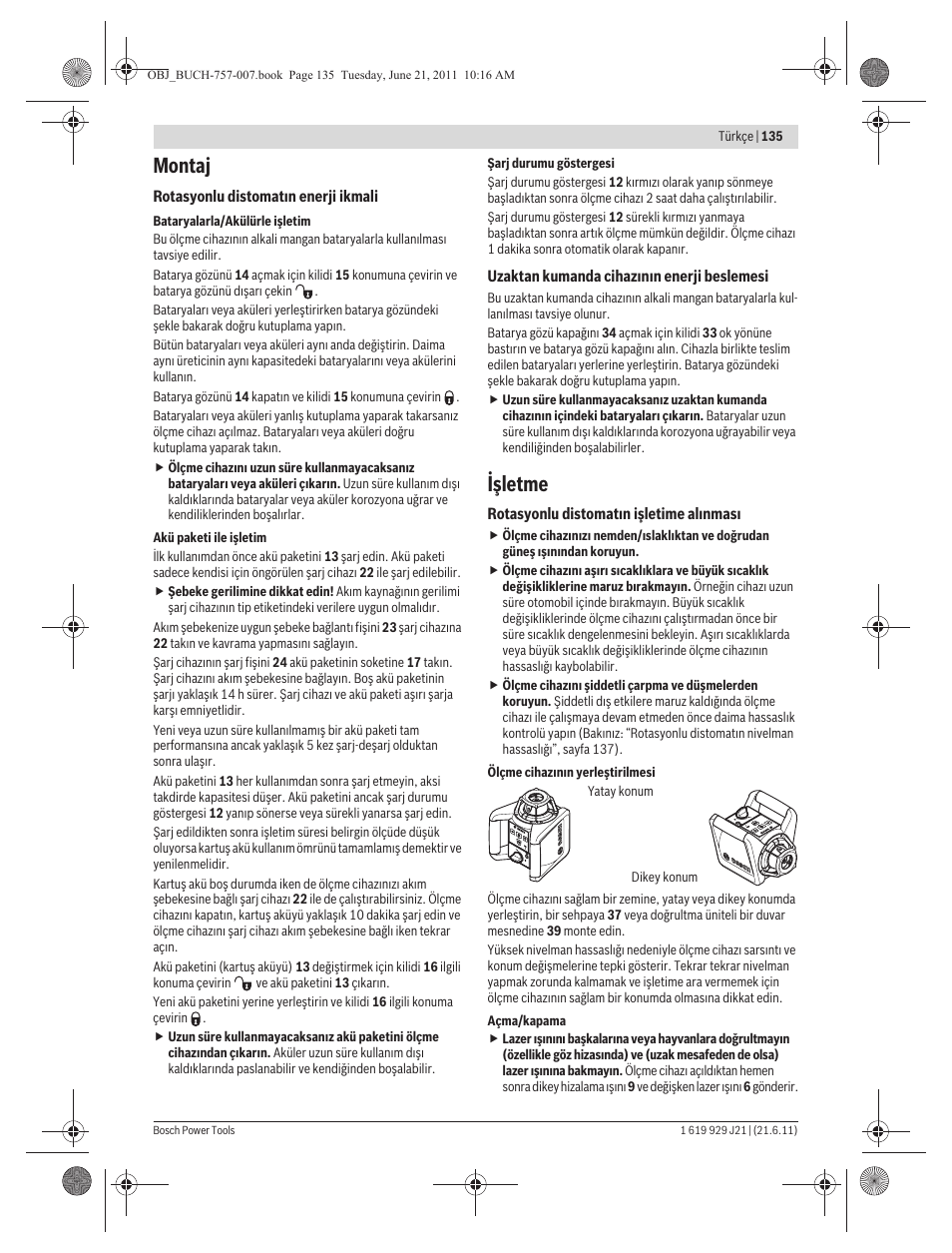 Montaj, Işletme | Bosch GRL 300 HV Professional User Manual | Page 135 / 309