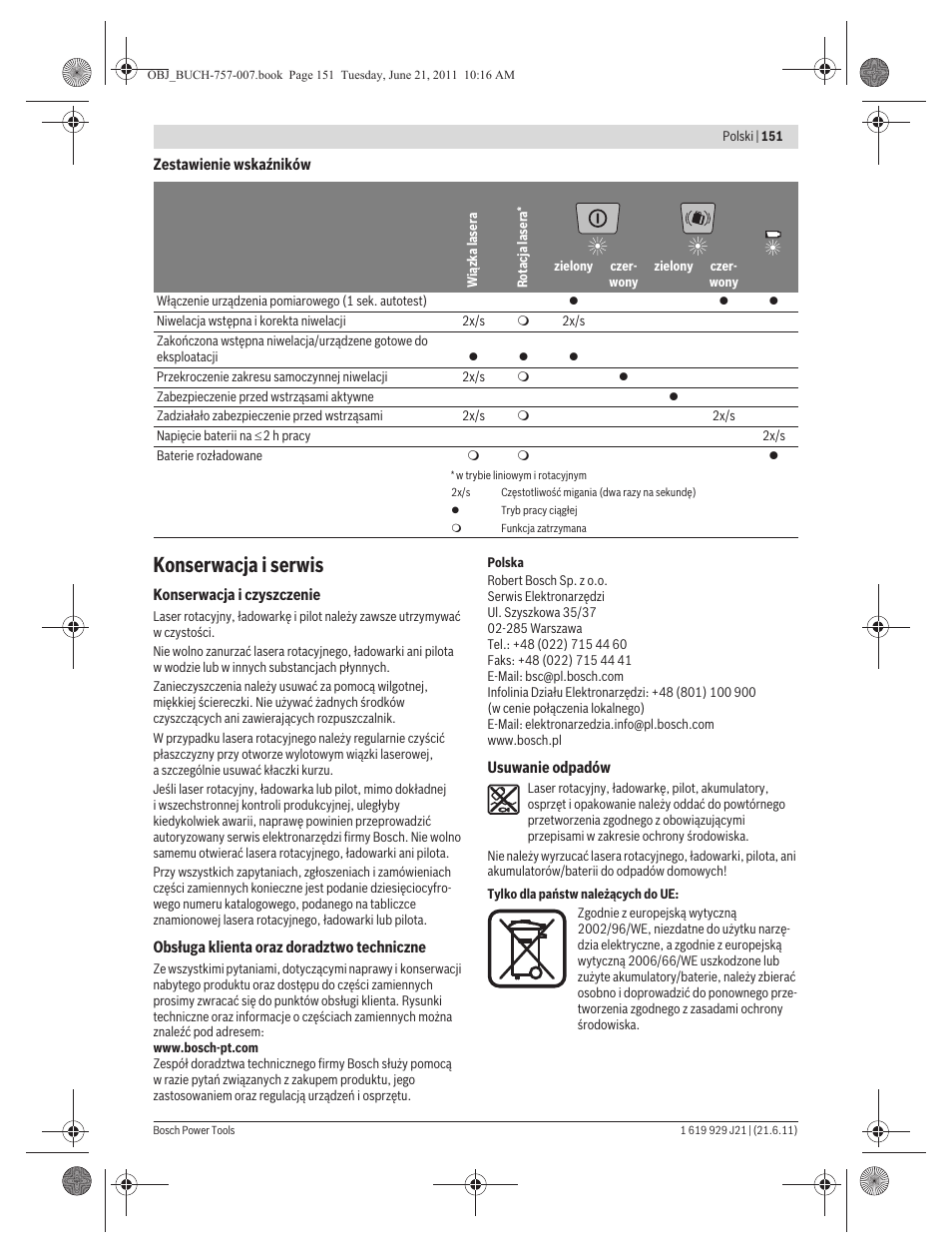 Konserwacja i serwis | Bosch GRL 300 HV Professional User Manual | Page 151 / 309