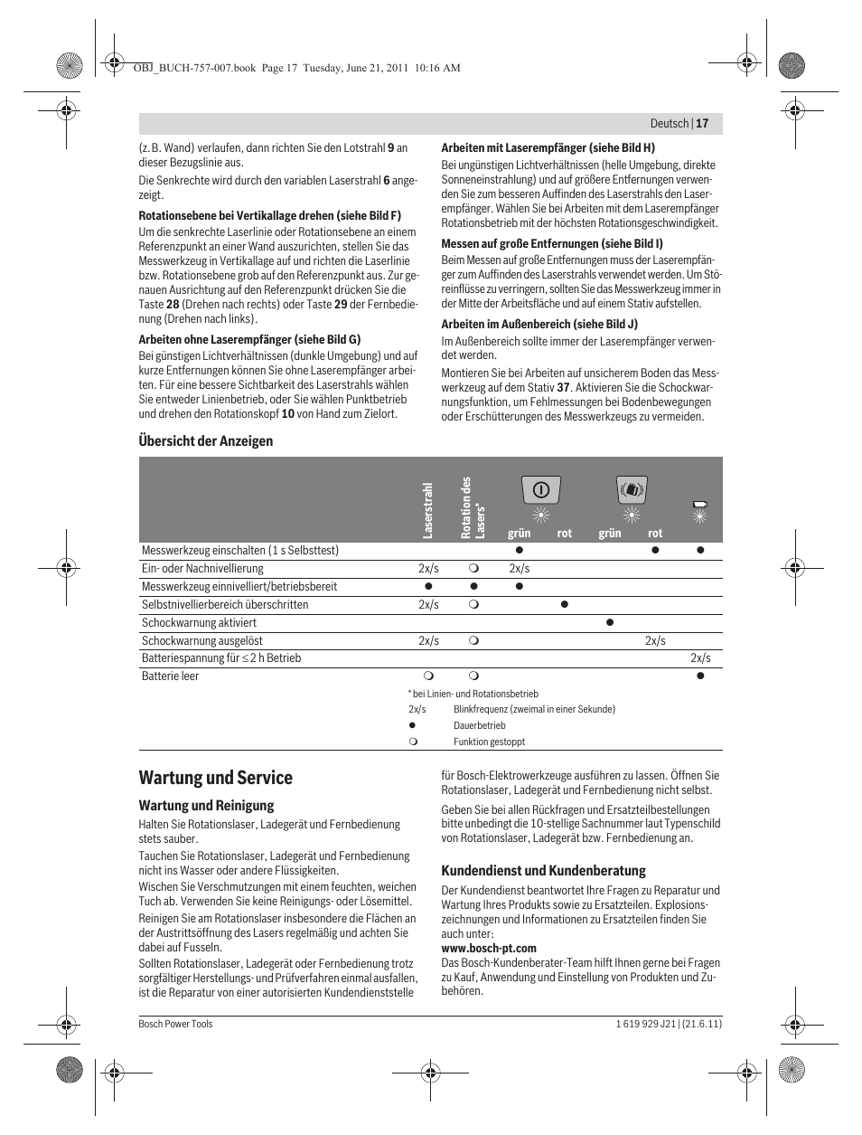 Wartung und service | Bosch GRL 300 HV Professional User Manual | Page 17 / 309