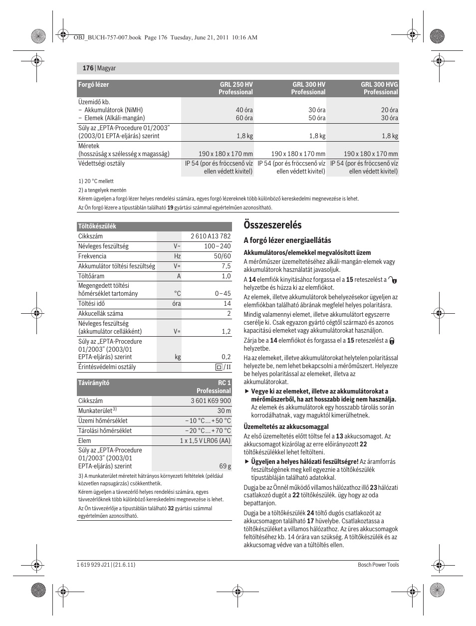 Összeszerelés | Bosch GRL 300 HV Professional User Manual | Page 176 / 309