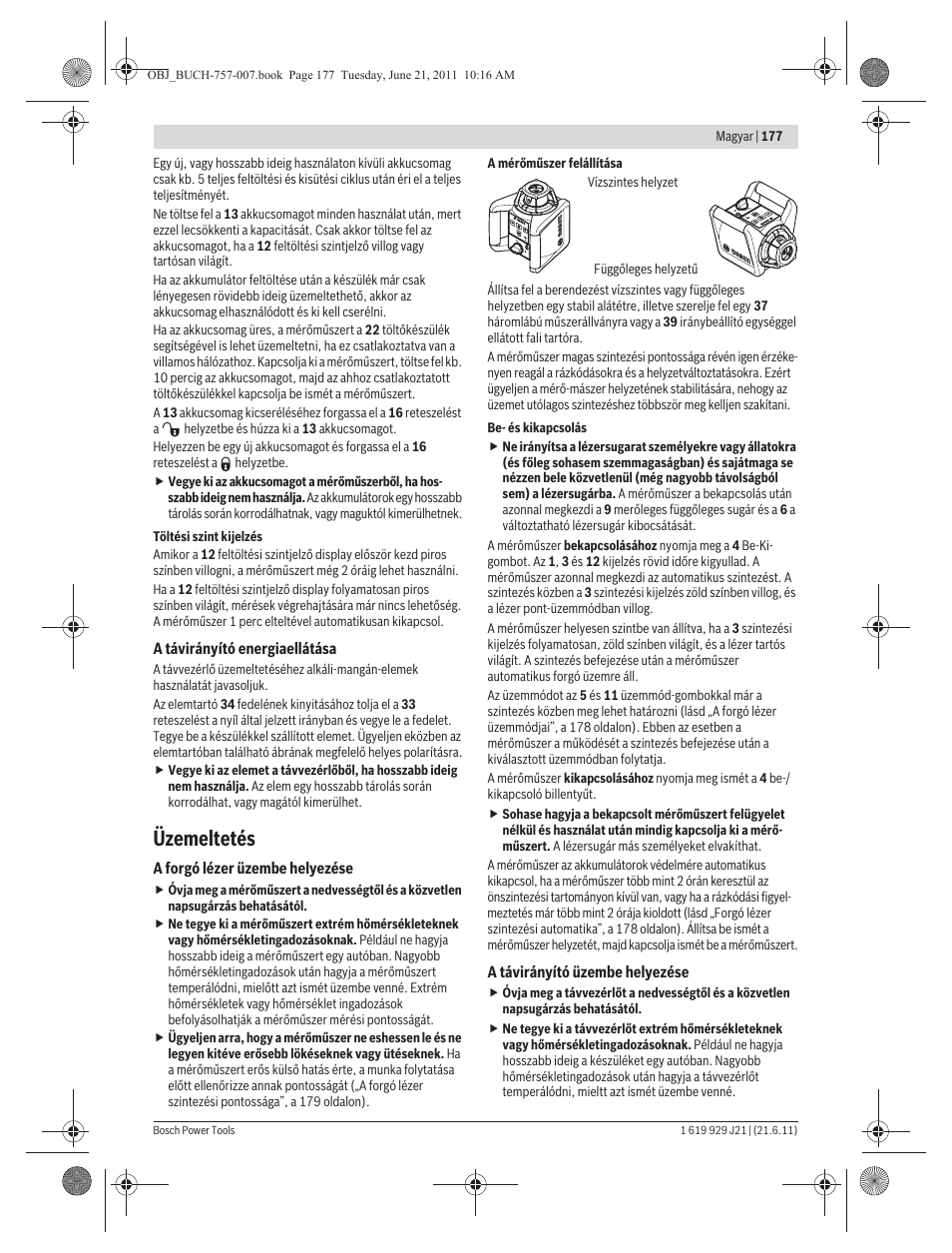 Üzemeltetés | Bosch GRL 300 HV Professional User Manual | Page 177 / 309