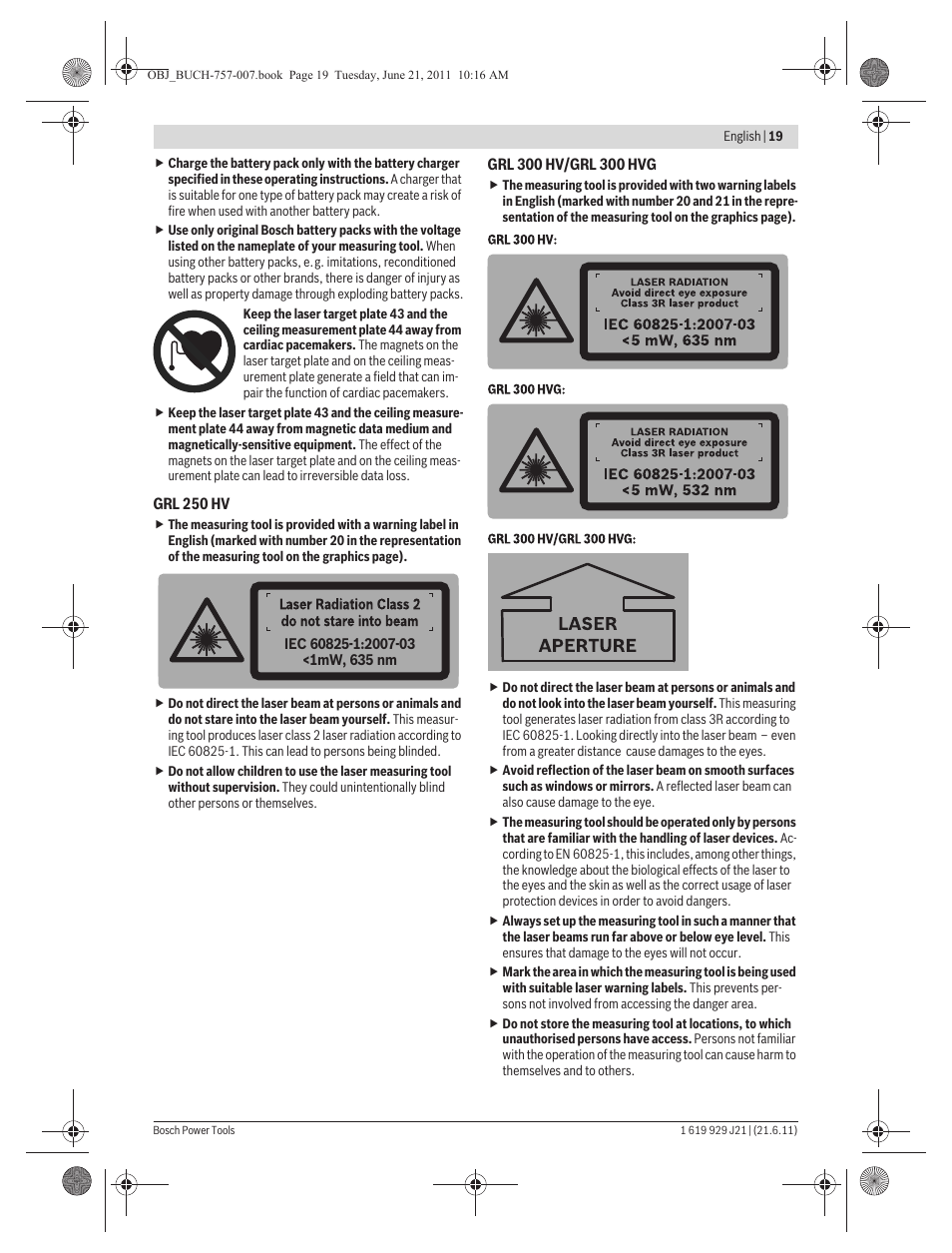 Bosch GRL 300 HV Professional User Manual | Page 19 / 309