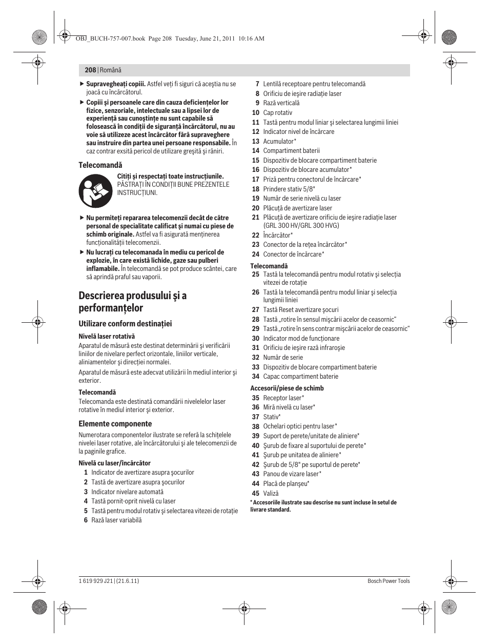 Descrierea produsului şi a performanţelor | Bosch GRL 300 HV Professional User Manual | Page 208 / 309