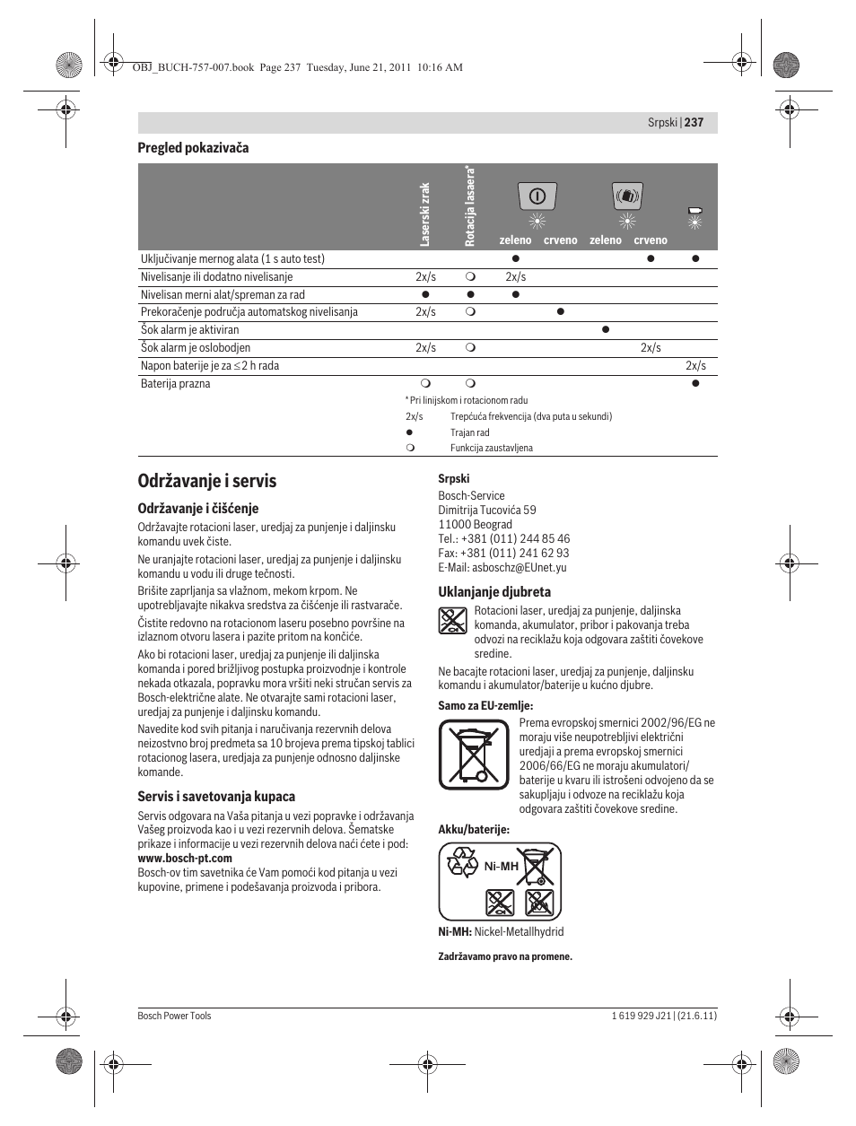 Održavanje i servis | Bosch GRL 300 HV Professional User Manual | Page 237 / 309