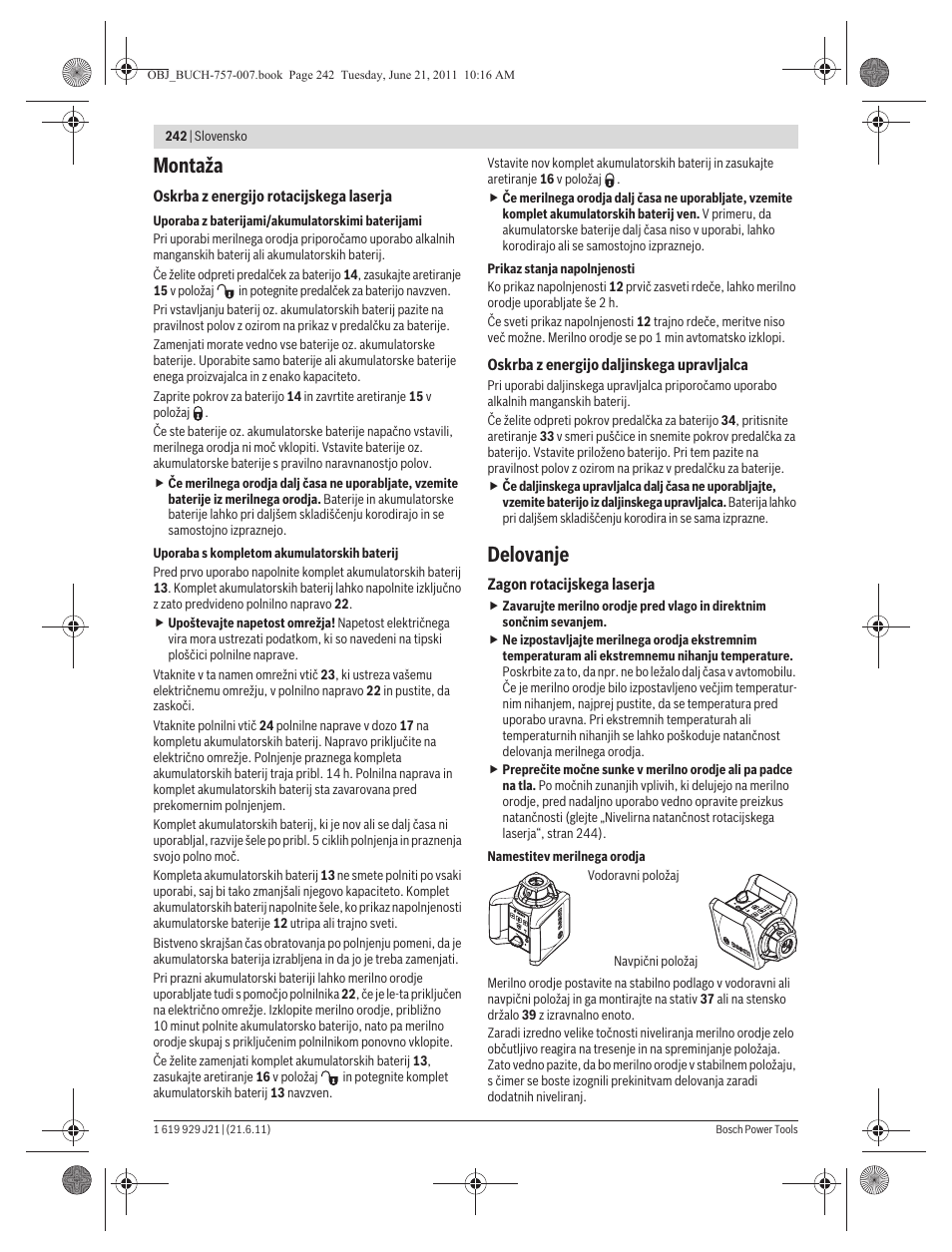 Montaža, Delovanje | Bosch GRL 300 HV Professional User Manual | Page 242 / 309