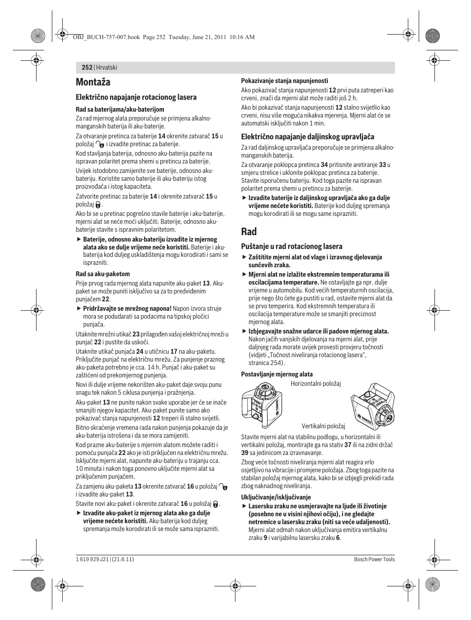 Montaža | Bosch GRL 300 HV Professional User Manual | Page 252 / 309