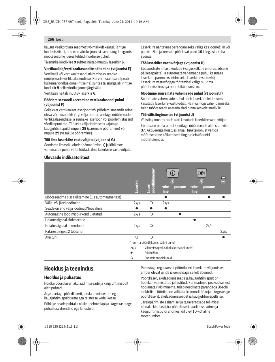 Hooldus ja teenindus | Bosch GRL 300 HV Professional User Manual | Page 266 / 309