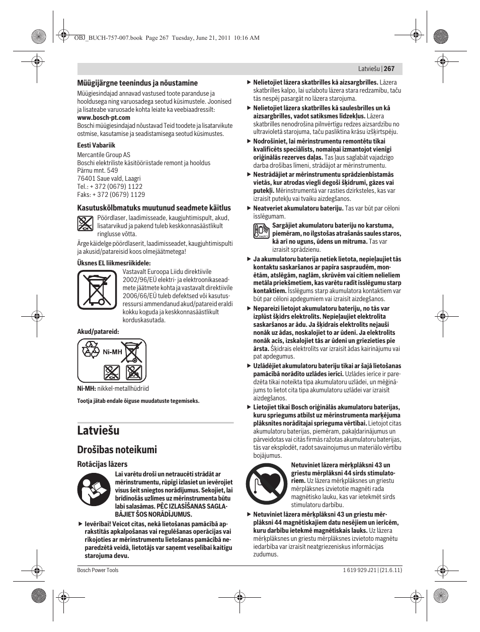 Latviešu | Bosch GRL 300 HV Professional User Manual | Page 267 / 309