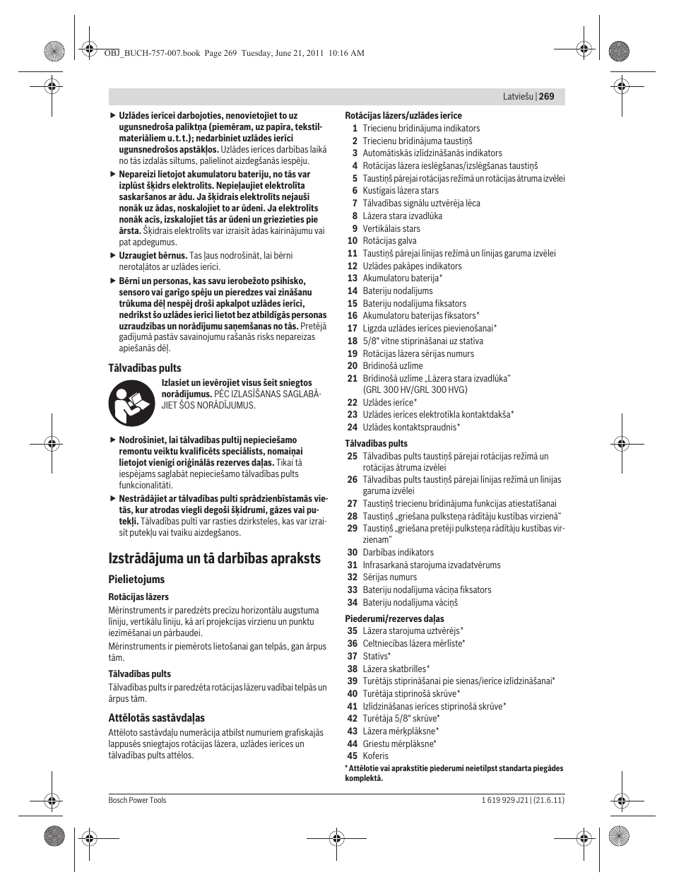 Izstrādājuma un tā darbības apraksts | Bosch GRL 300 HV Professional User Manual | Page 269 / 309