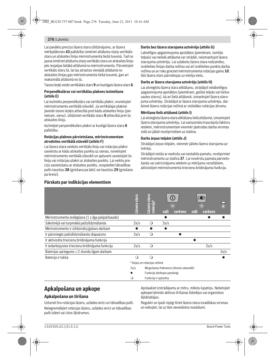 Apkalpošana un apkope | Bosch GRL 300 HV Professional User Manual | Page 276 / 309