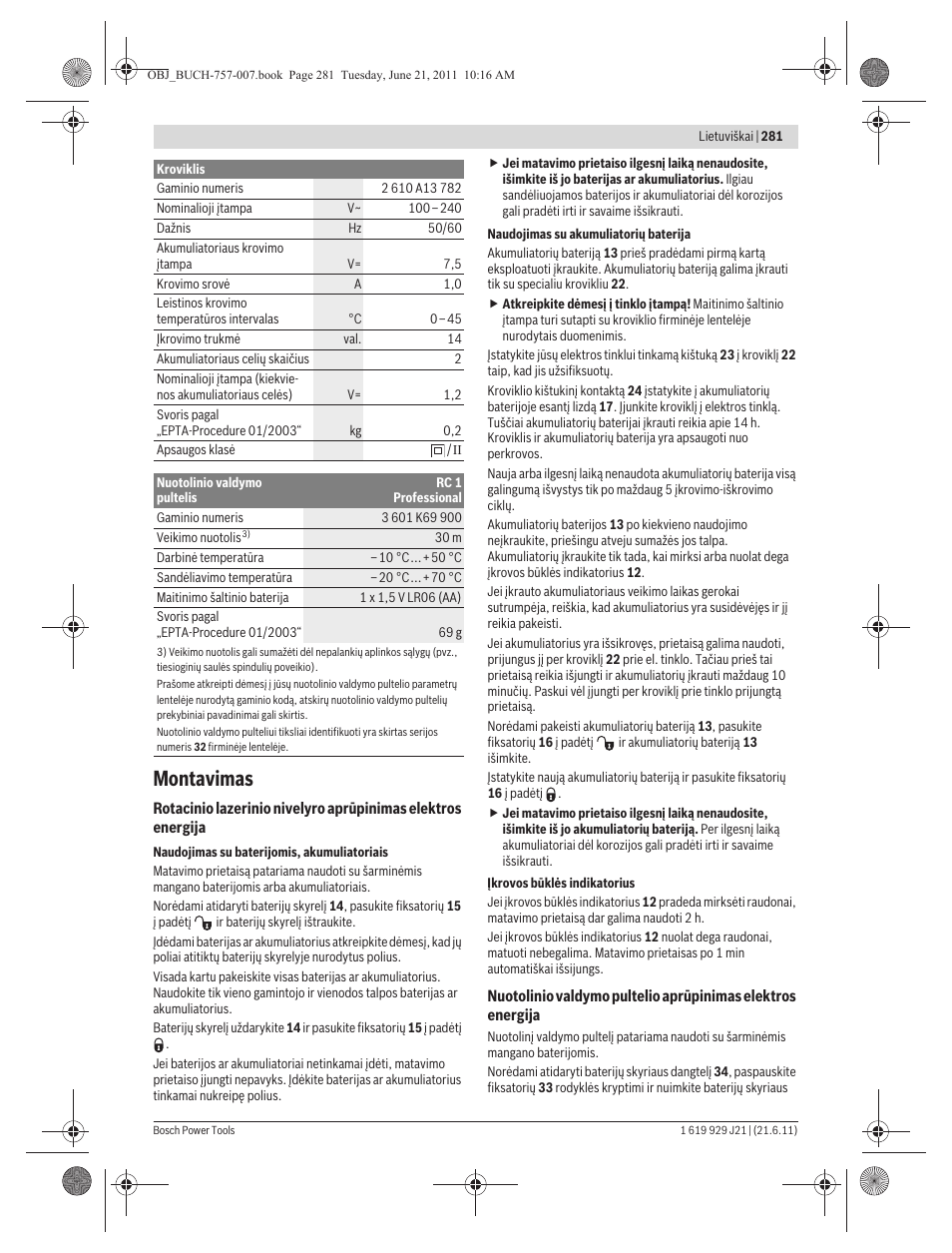 Montavimas | Bosch GRL 300 HV Professional User Manual | Page 281 / 309