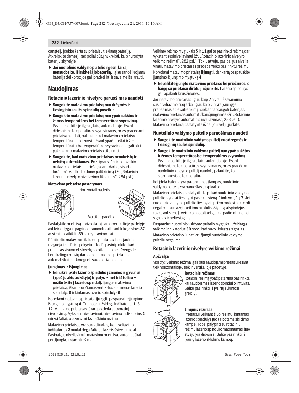 Naudojimas | Bosch GRL 300 HV Professional User Manual | Page 282 / 309