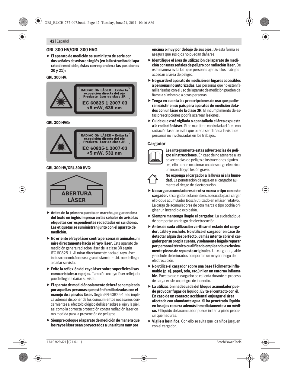 Bosch GRL 300 HV Professional User Manual | Page 42 / 309