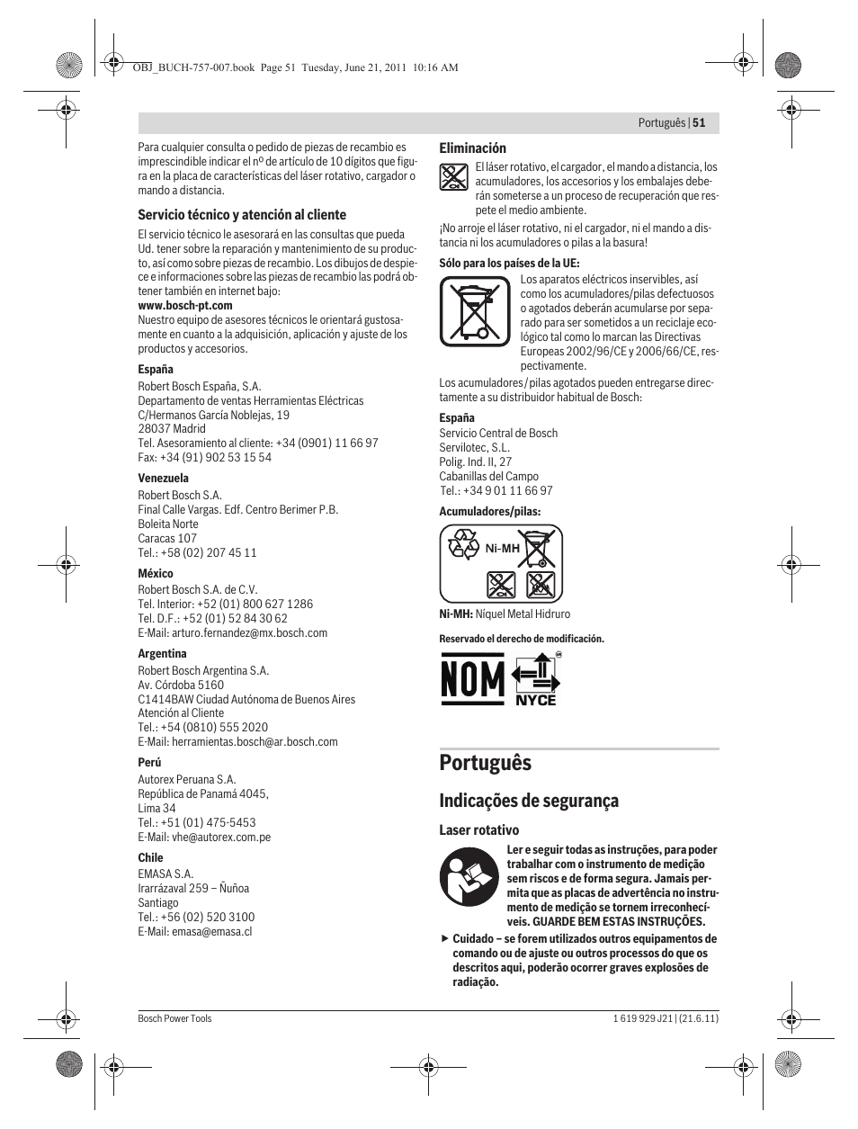 Português, Indicações de segurança | Bosch GRL 300 HV Professional User Manual | Page 51 / 309