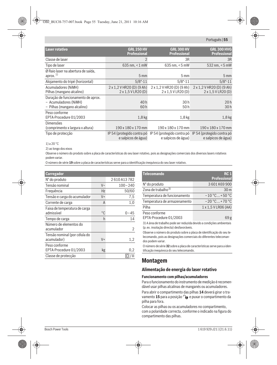 Montagem | Bosch GRL 300 HV Professional User Manual | Page 55 / 309