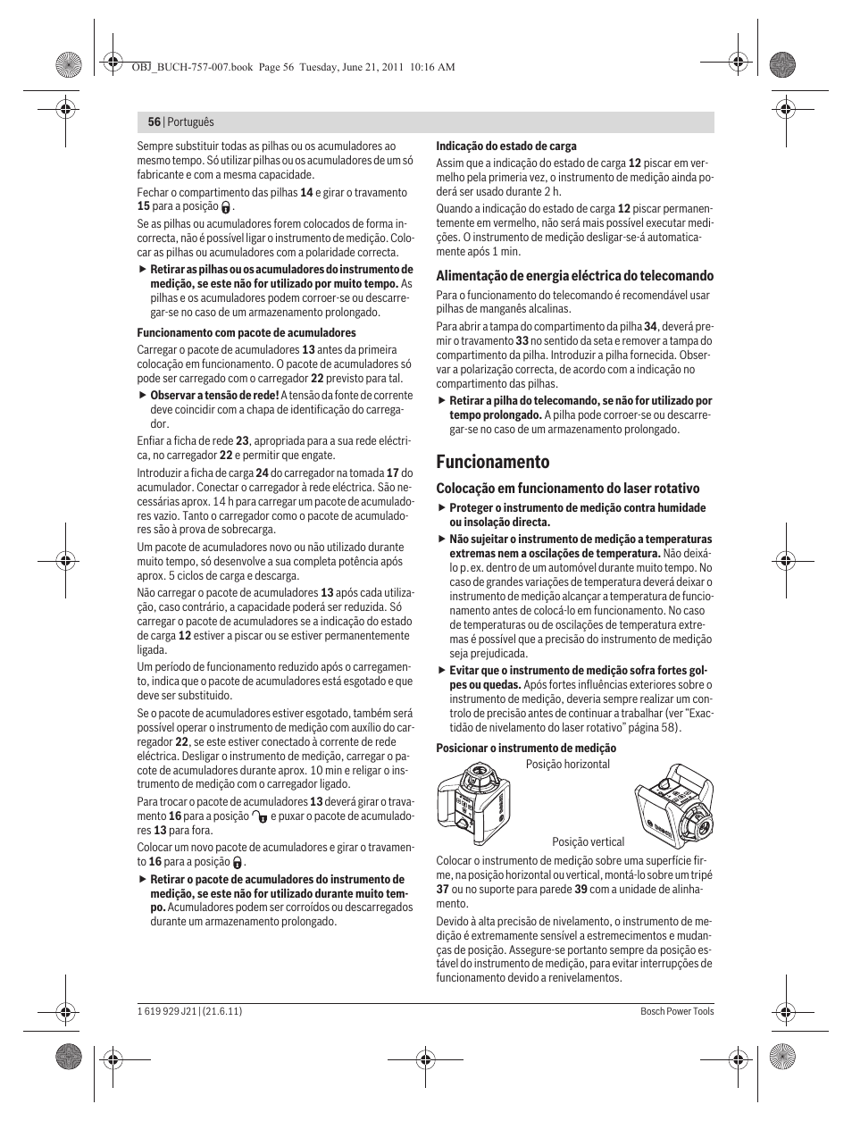 Funcionamento | Bosch GRL 300 HV Professional User Manual | Page 56 / 309