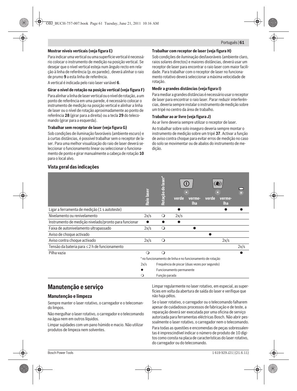 Manutenção e serviço | Bosch GRL 300 HV Professional User Manual | Page 61 / 309