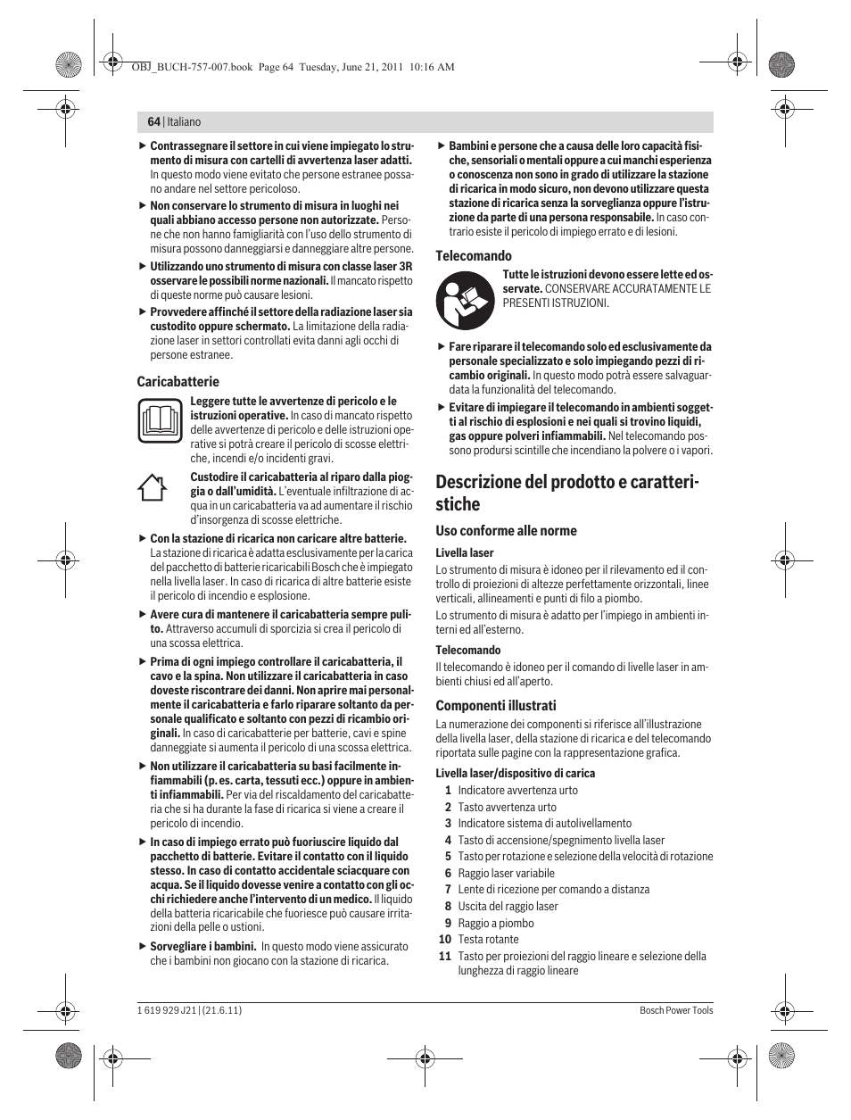 Descrizione del prodotto e caratteri- stiche | Bosch GRL 300 HV Professional User Manual | Page 64 / 309