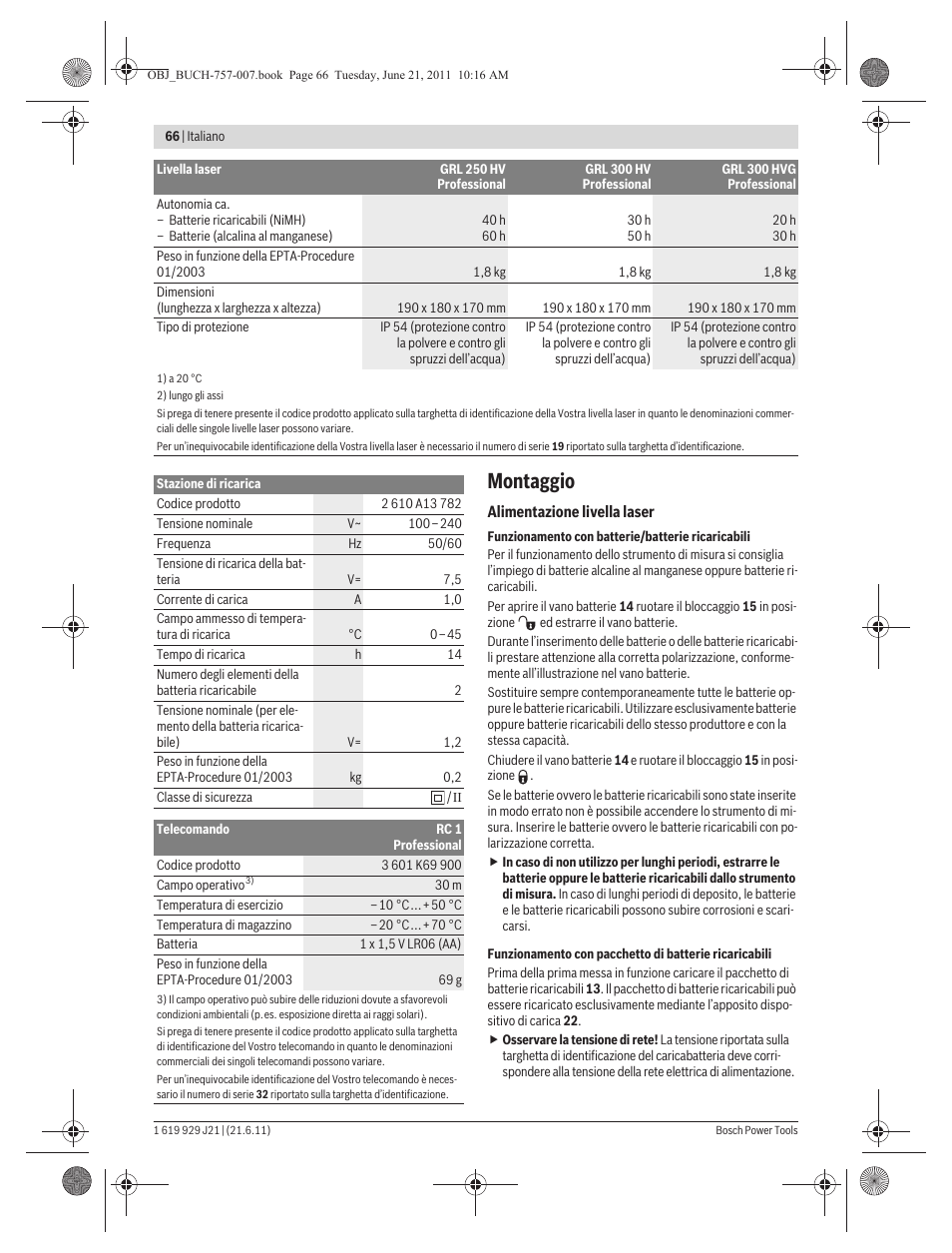 Montaggio | Bosch GRL 300 HV Professional User Manual | Page 66 / 309