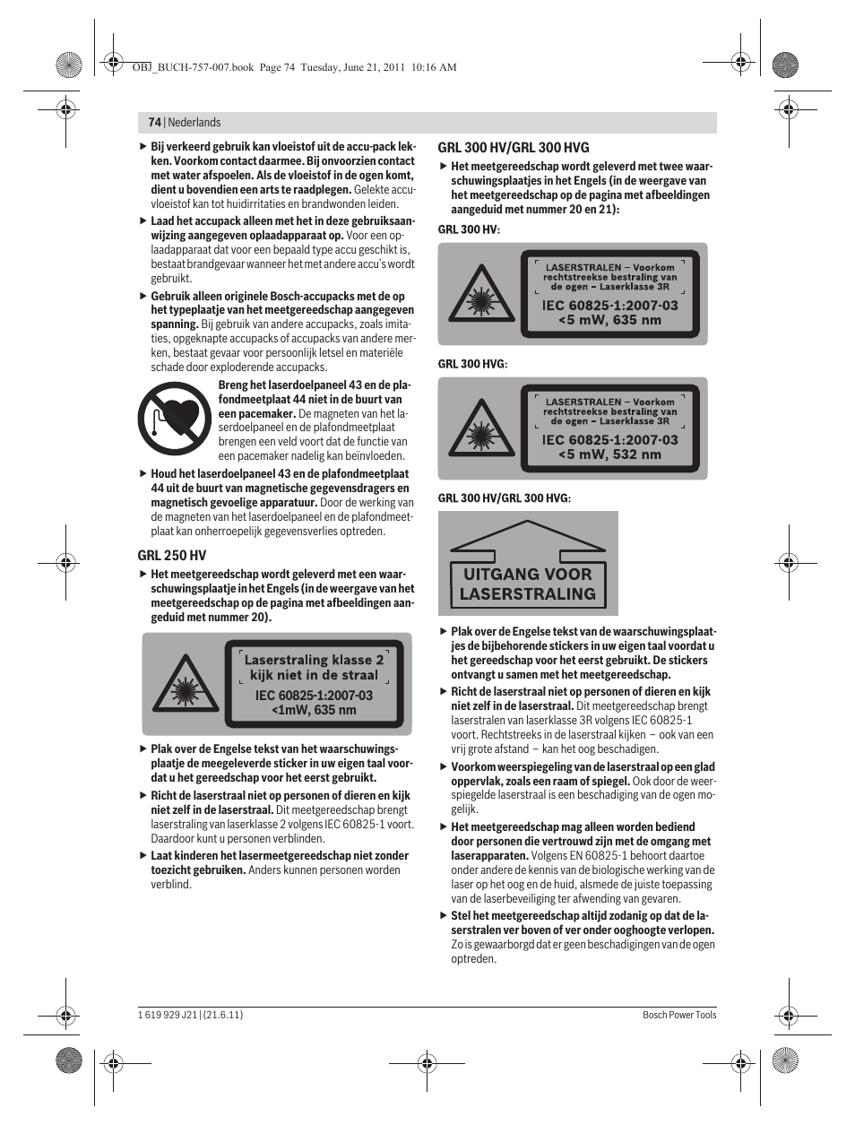 Bosch GRL 300 HV Professional User Manual | Page 74 / 309