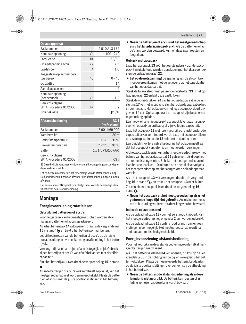 Montage | Bosch GRL 300 HV Professional User Manual | Page 77 / 309