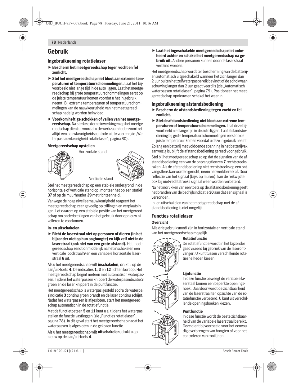 Gebruik | Bosch GRL 300 HV Professional User Manual | Page 78 / 309