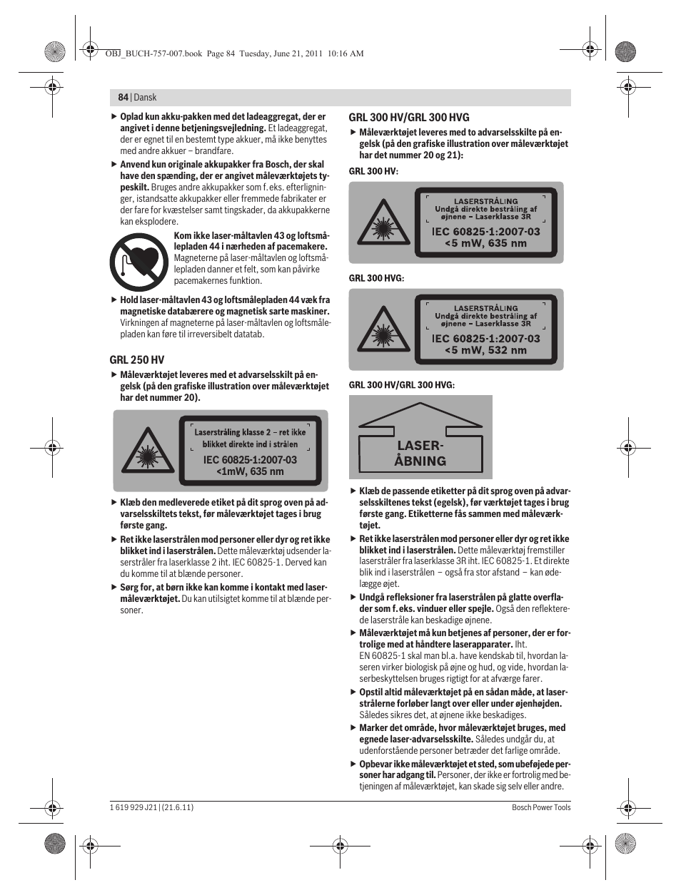 Bosch GRL 300 HV Professional User Manual | Page 84 / 309