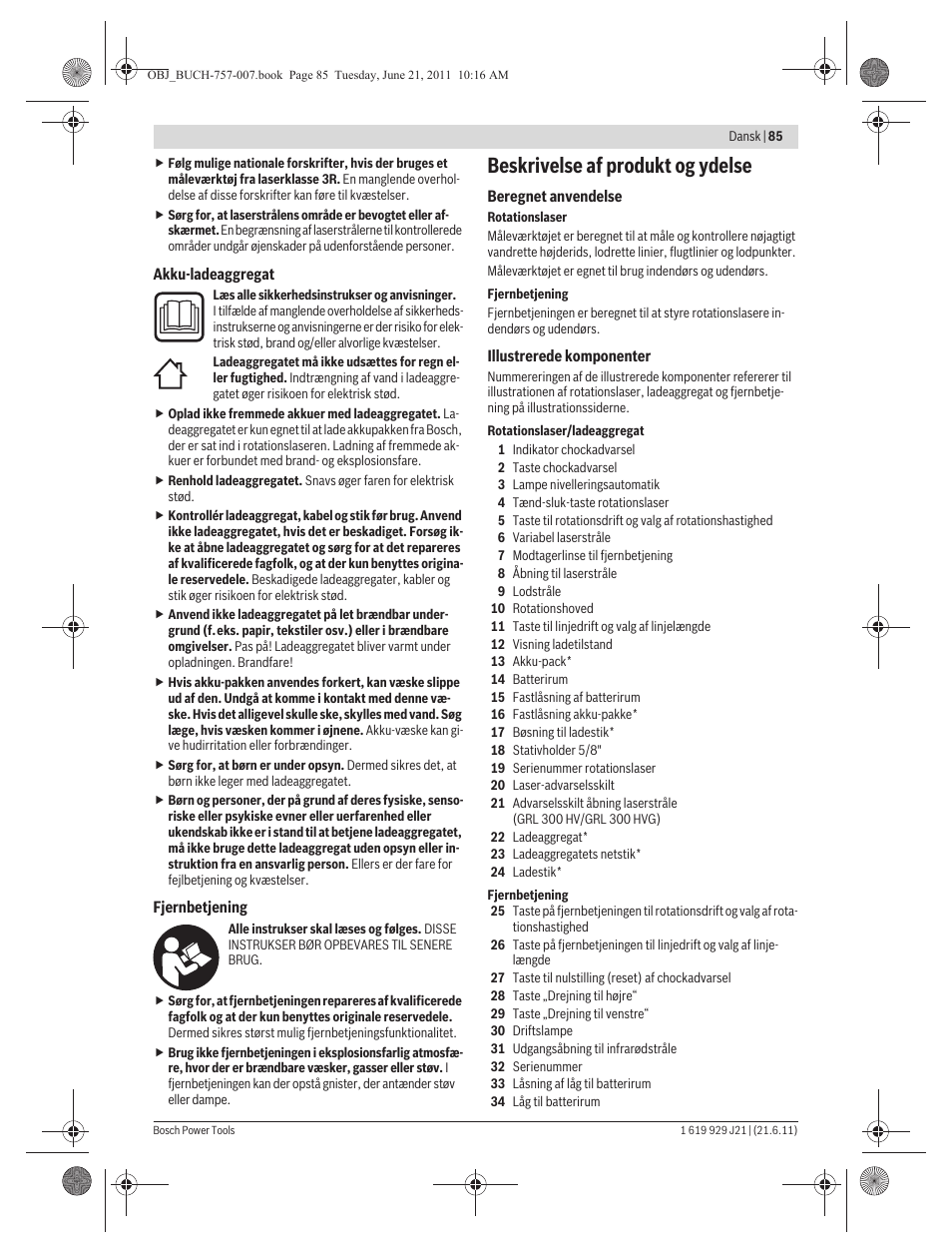 Beskrivelse af produkt og ydelse | Bosch GRL 300 HV Professional User Manual | Page 85 / 309