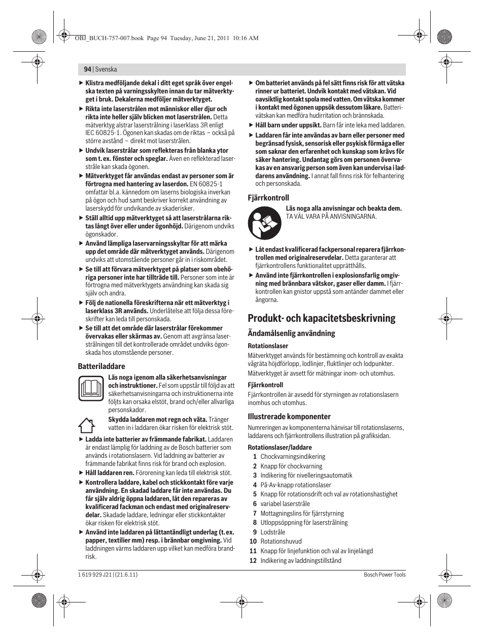 Produkt- och kapacitetsbeskrivning | Bosch GRL 300 HV Professional User Manual | Page 94 / 309