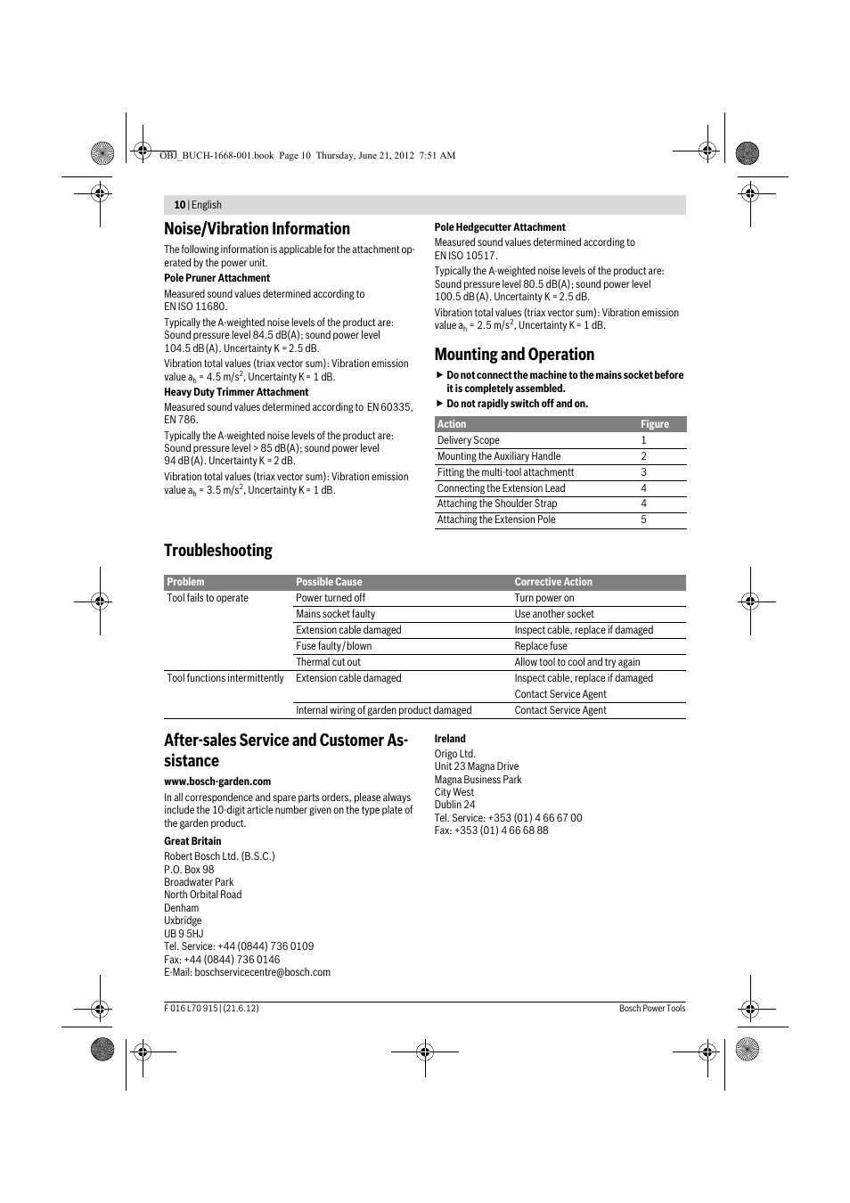 Noise/vibration information, Mounting and operation | Bosch AMW 10 User Manual | Page 10 / 124