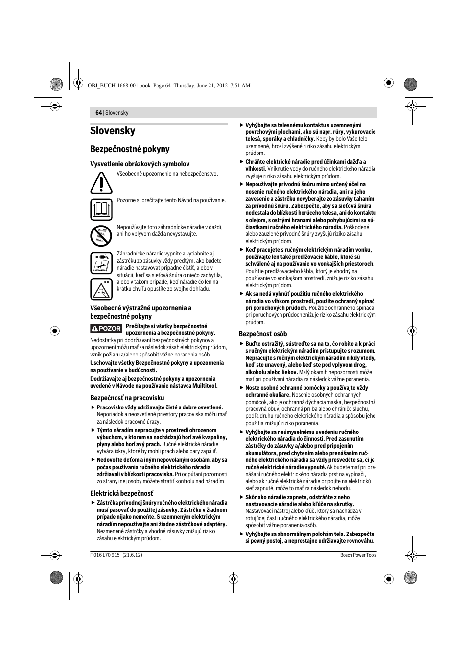 Slovensky, Bezpečnostné pokyny | Bosch AMW 10 User Manual | Page 64 / 124