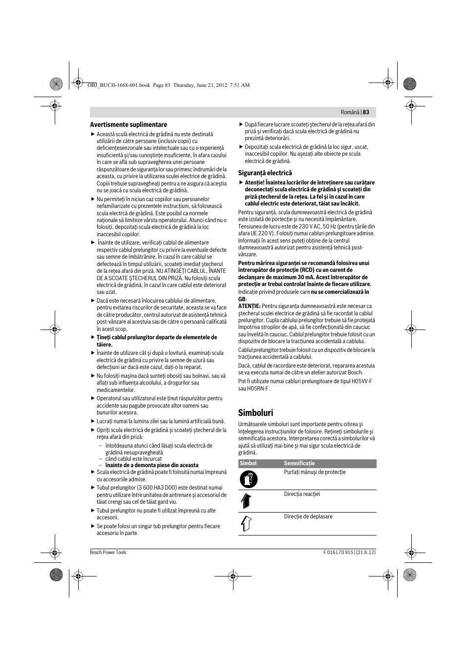 Simboluri | Bosch AMW 10 User Manual | Page 83 / 124