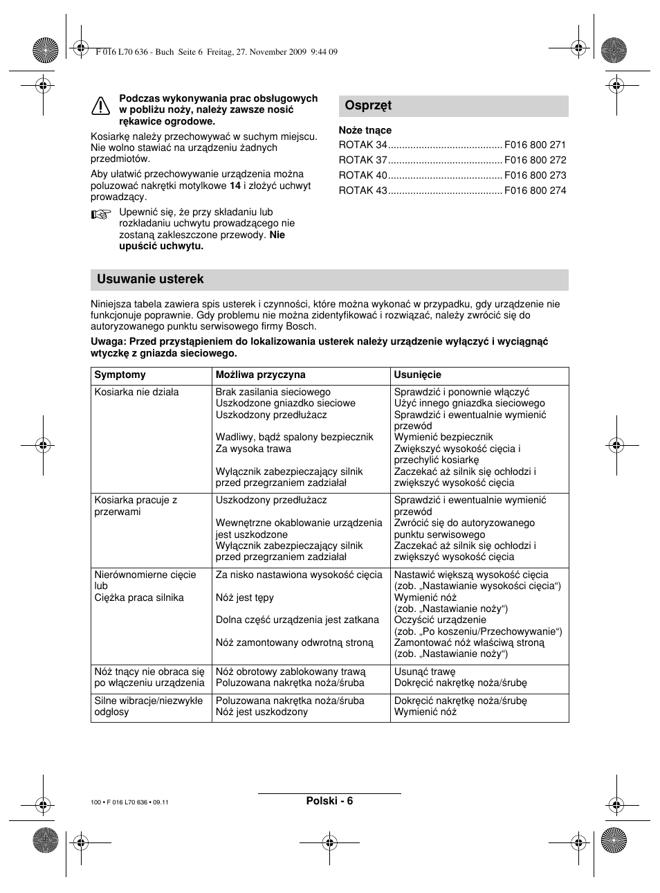 Osprz∑t usuwanie usterek | Bosch ROTAK 34 User Manual | Page 100 / 195