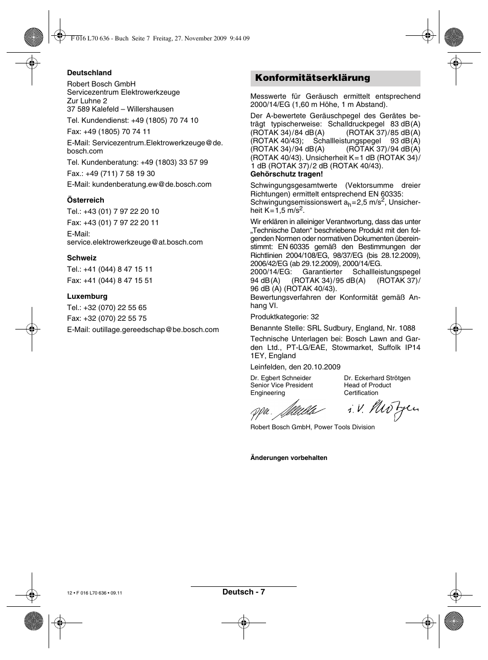 Konformitätserklärung | Bosch ROTAK 34 User Manual | Page 12 / 195